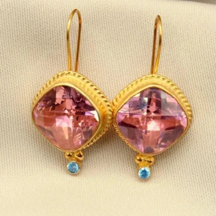 Gold Plated Square Zircon Drop Earrings for Women Rhinestone Jewelry Gift