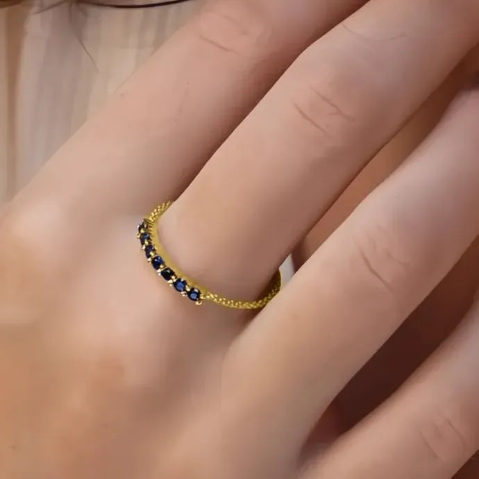Thin Band Gold Color Blue Cubic Zirconia Brass Women’s Fashion Ring