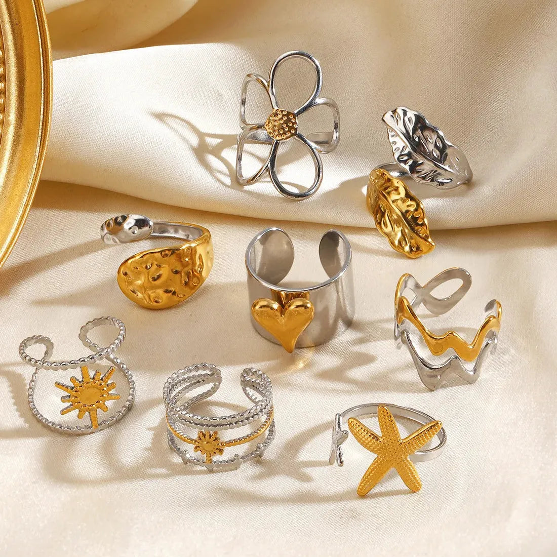 Vintage Stainless Steel Starfish Heart Flower Leaf Rings for Women Gifts Jewelry
