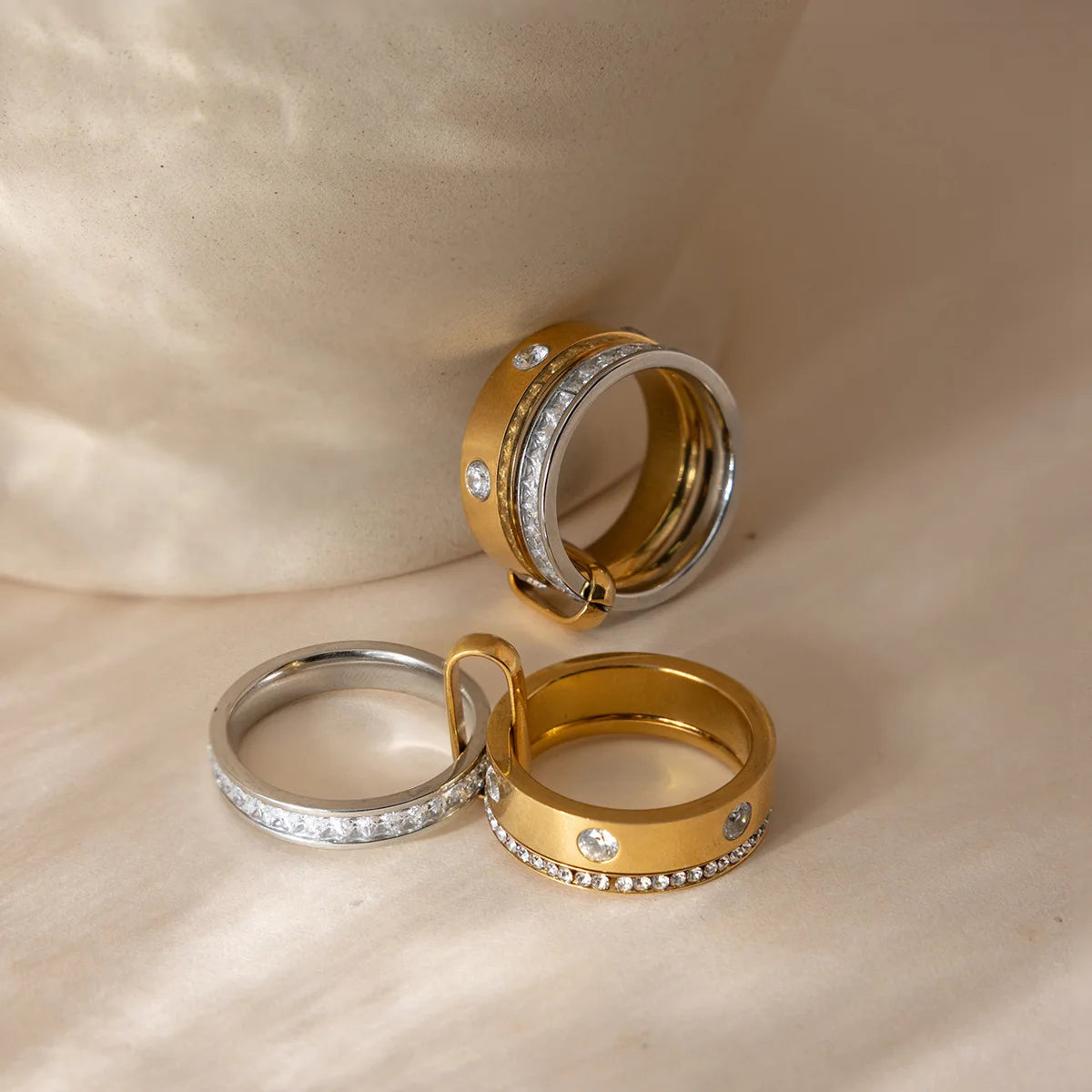 18K Gold Plated Stainless Steel Geometric Stackable Rings for Women Minimalist Jewelry