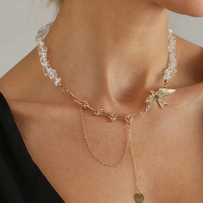 Swallow Pendant Crystal Necklace for Women Adjustable Zinc Alloy Jewelry Gift