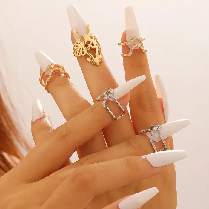 Adjustable Zircon Copper Nail Open Ring for Women Vintage Trendy Jewelry Gift