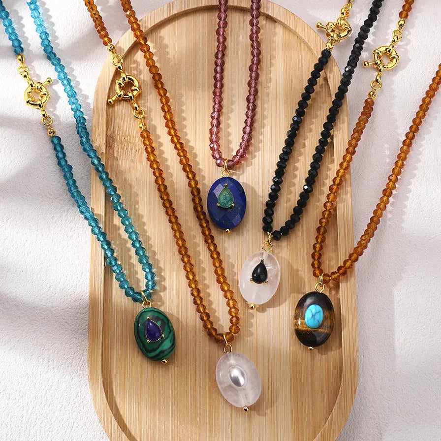 Handmade Multi Colored Bead Zircon Crystal Choker Necklace Boho Gift Jewelry