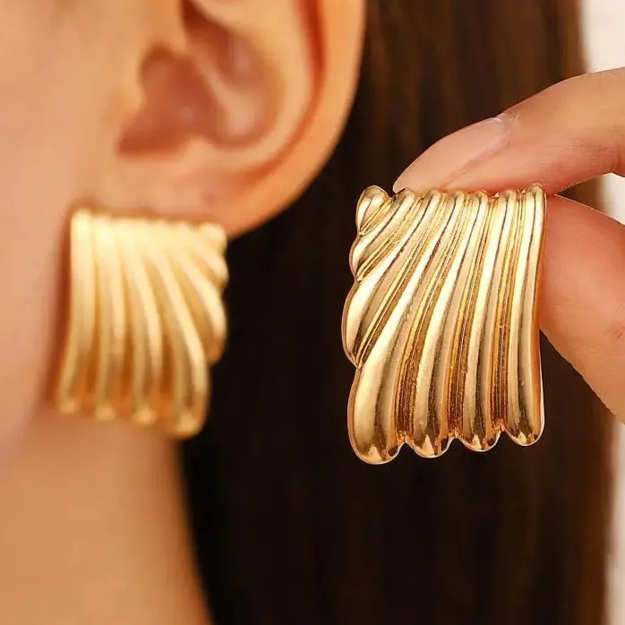 Vintage Punk Geometric Square Ribbed Earrings for Women Gold Fashion Jewelry