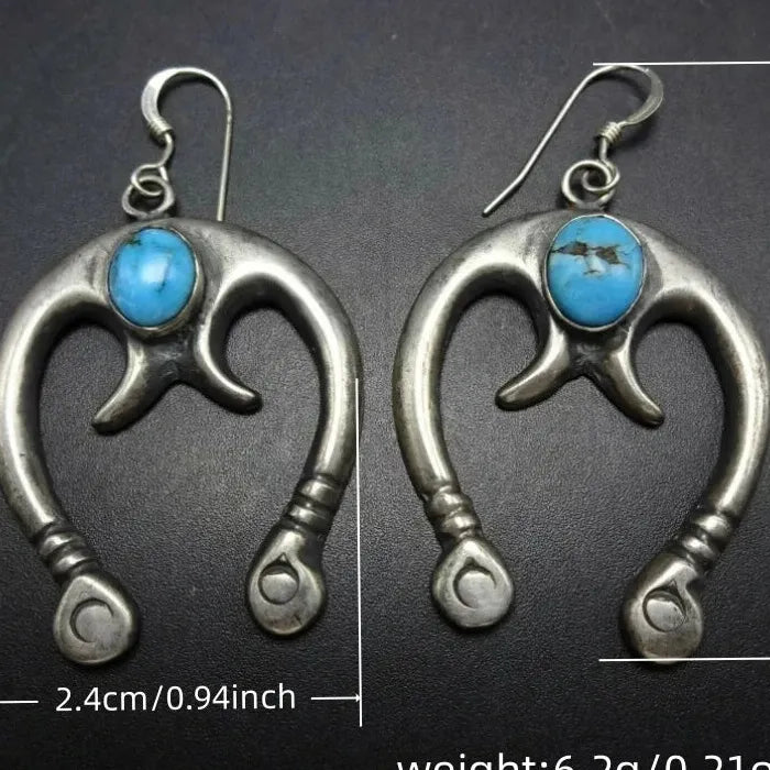 Vintage Indian Tribe Women's Ethnic Imitation Turquoise Long Metal Drop Earrings