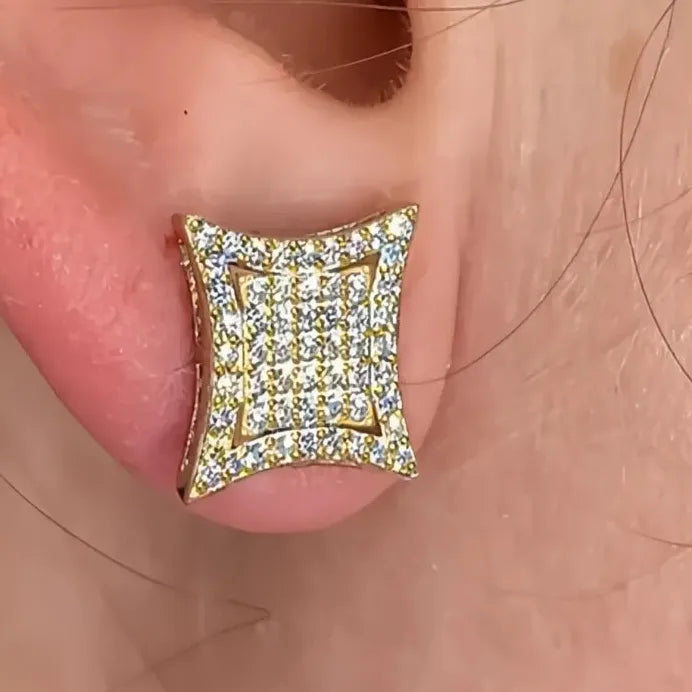 Geometric Cubic Zirconia Stud Earrings Gold Color Elegant Fashion Jewelry