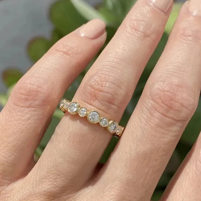 Trendy Geometric Round Cubic Zirconia Ring for Women Silver Gold
