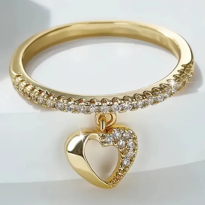 Elegant Heart Pendant Ring Women Wedding Shiny CZ Silver Gold Brass Jewelry
