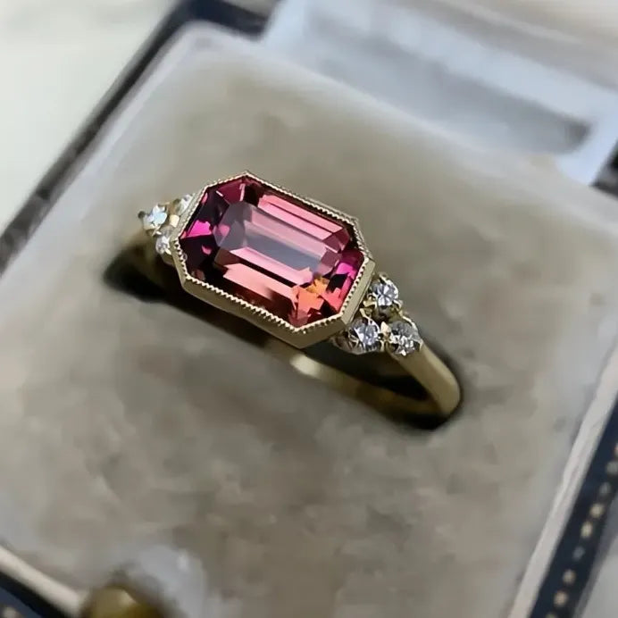 Geometric Gold Color Red Cubic Zirconia Wedding Band Ring for Women Gift