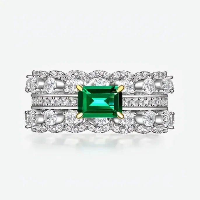 Noble Green Brass Geometric Ring with Cubic Zirconia for Women Anniversary Jewelry
