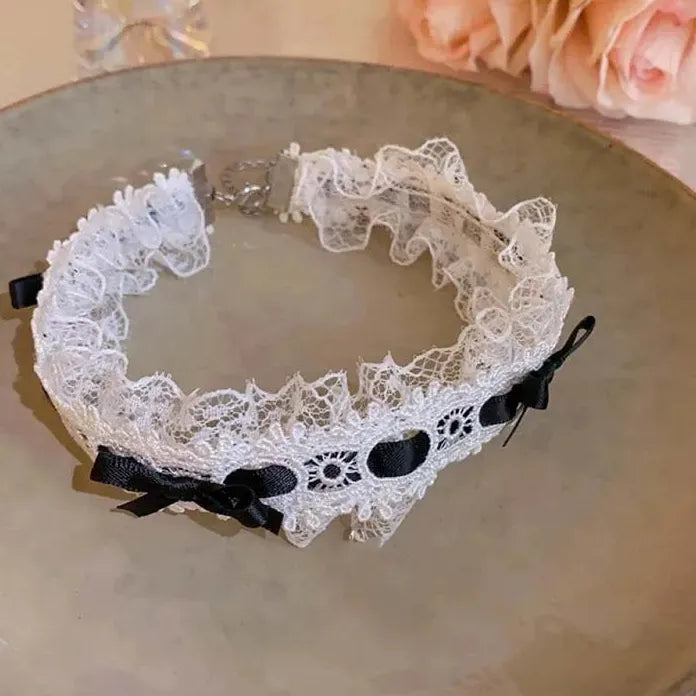 Elegant White Lace Bowknot Cotton Choker Necklace for Women Girls Jewelry