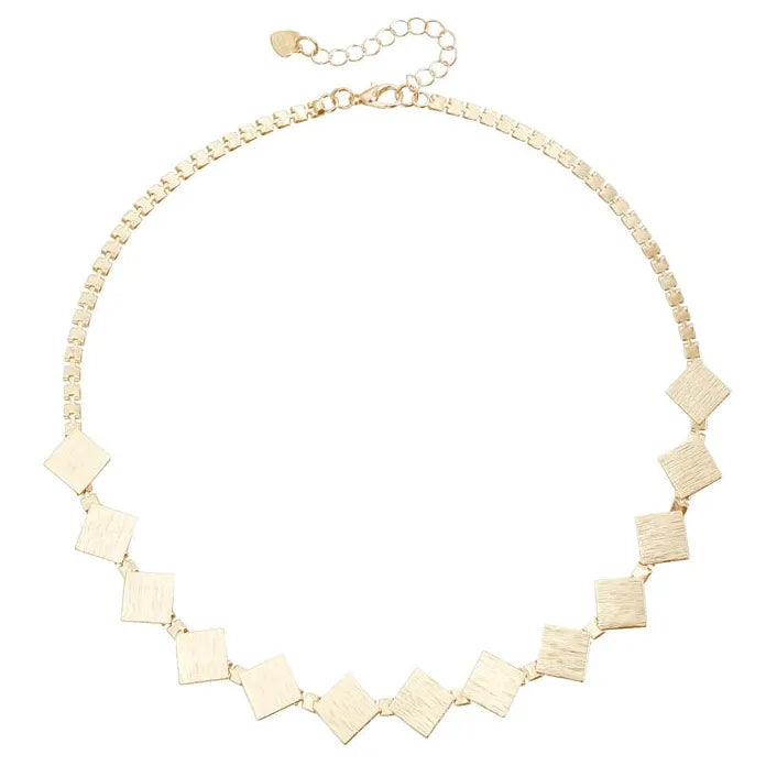 Brushed Metal Retro Square Necklace Bracelet Earrings Set for Women Jewelry Gift