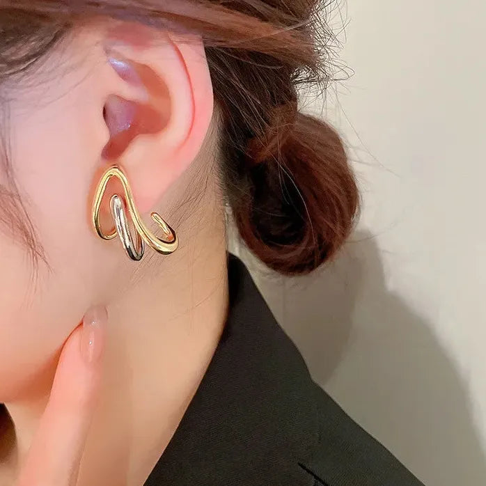 Two Tone Arrow Shape Brass Stud Earrings Y2K Women Jewelry