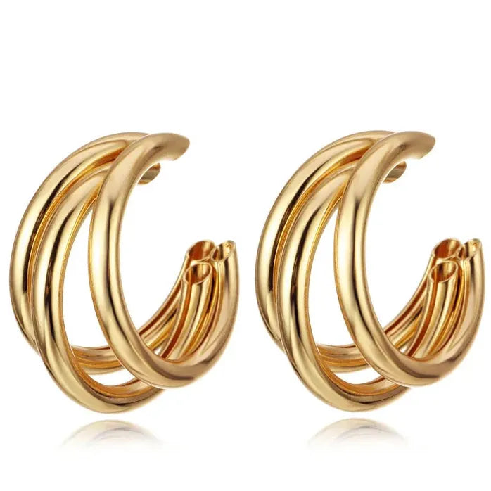 Vintage Geometric C-Shaped Hoop Earrings for Women Statement Jewelry Gift