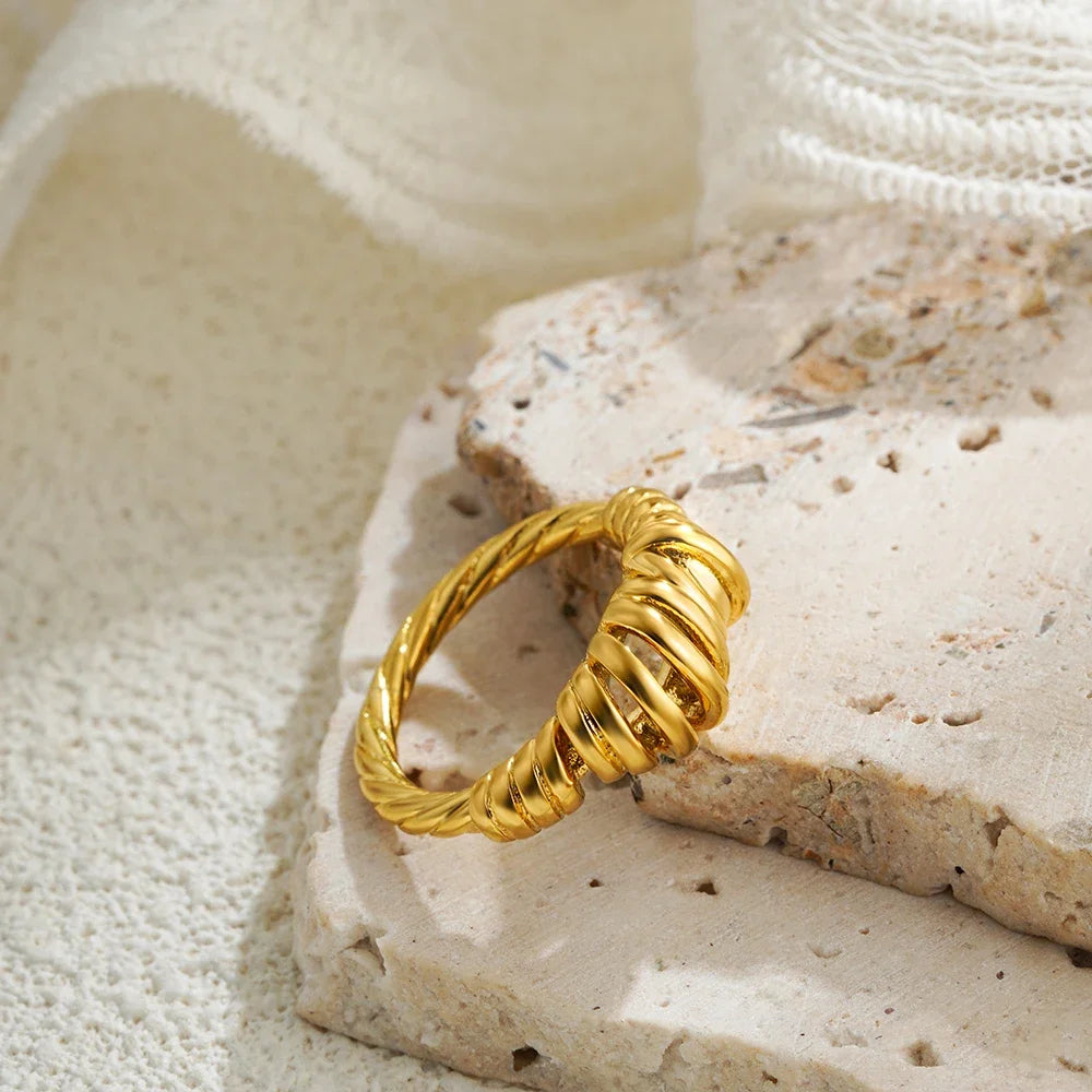 2025 Stainless Steel 18K Gold Plated Hollow Multilayer Dome Ring for Women