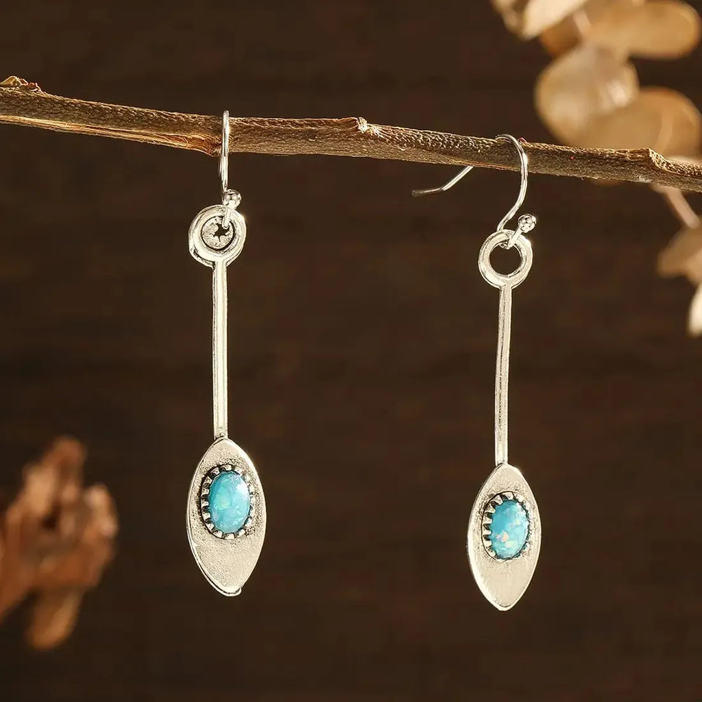 Retro Deep Blue Water Drop Earrings Zinc Alloy Metal Pendant Jewelry