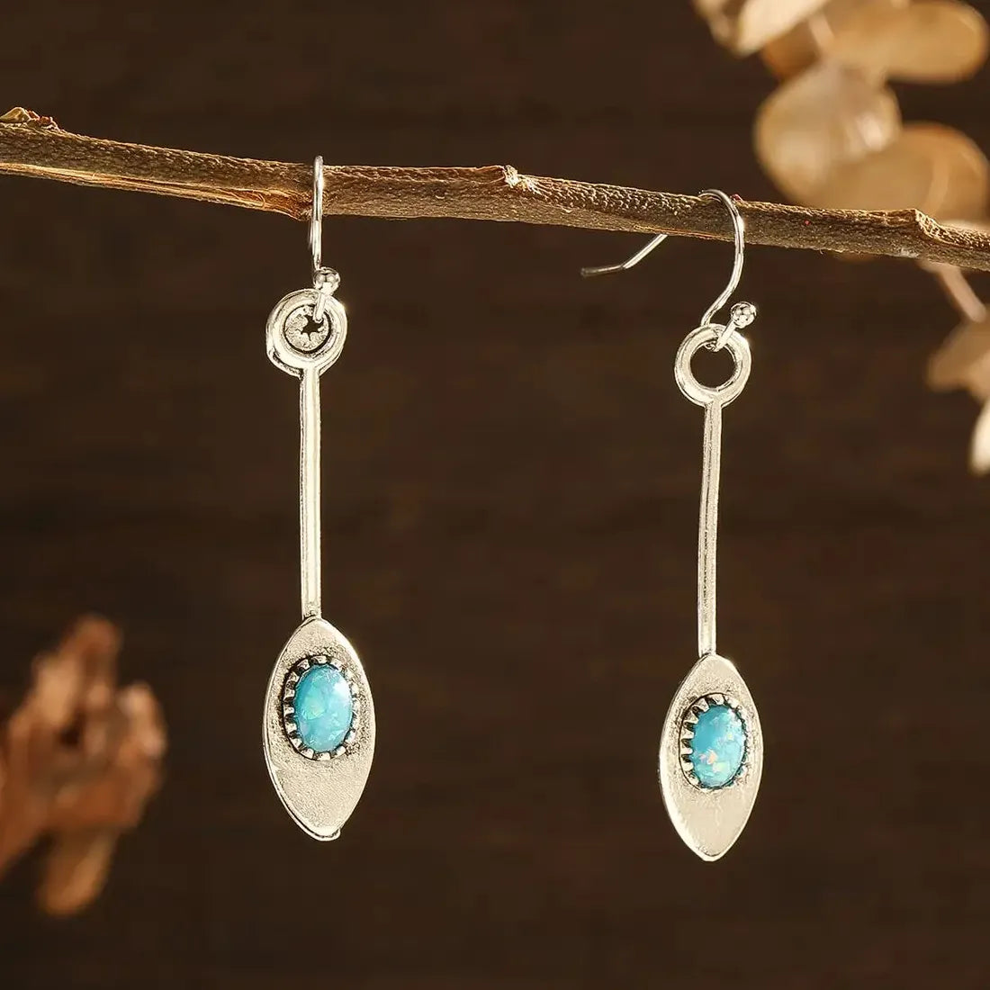 Retro Deep Blue Water Drop Earrings Zinc Alloy Metal Pendant Jewelry