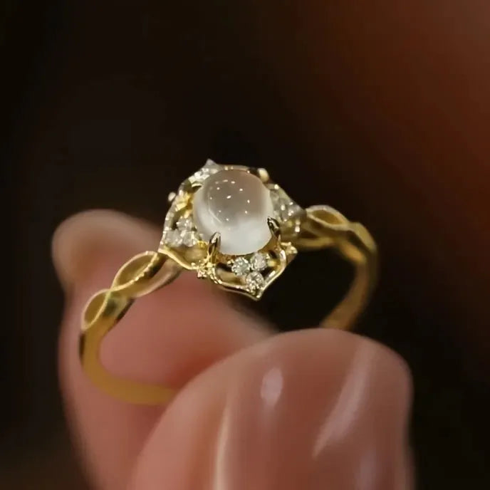 Aesthetic Women's Geometric Wedding Ring Brass with Imitation Moonstone & Cubic Zirconia Anniversary Jewelry