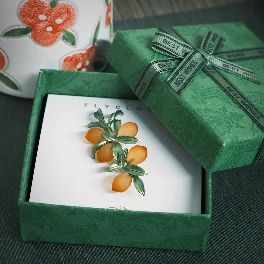 Elegant Orange Fruit Brooch Pin Jewelry Gift for Women Men Classic Style