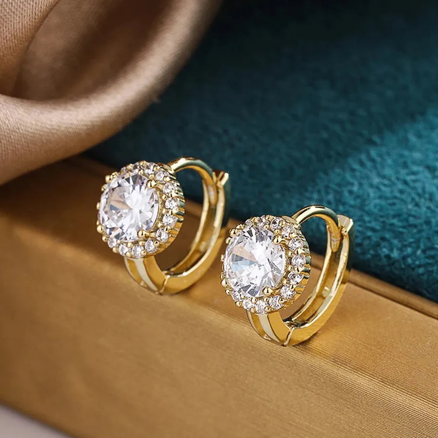 Dainty Geometric Hoop Earrings for Women with Cubic Zirconia Copper Alloy