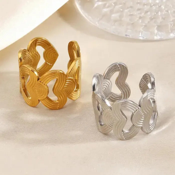 Stainless Steel Heart Opening Rings for Men Women Romantic Couple Jewelry Gift