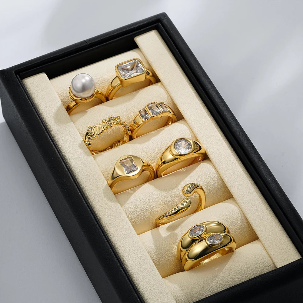 18K Gold Plated Zircon Wedding Ring for Women Stainless Steel Geometric Band