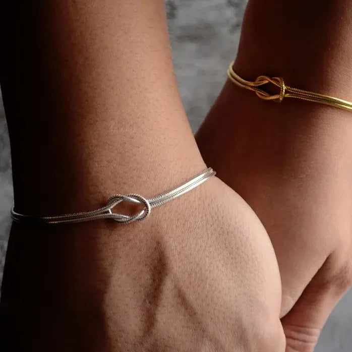 Adjustable Stainless Steel Knot Snake Chain Bracelet for Women Couples Gift