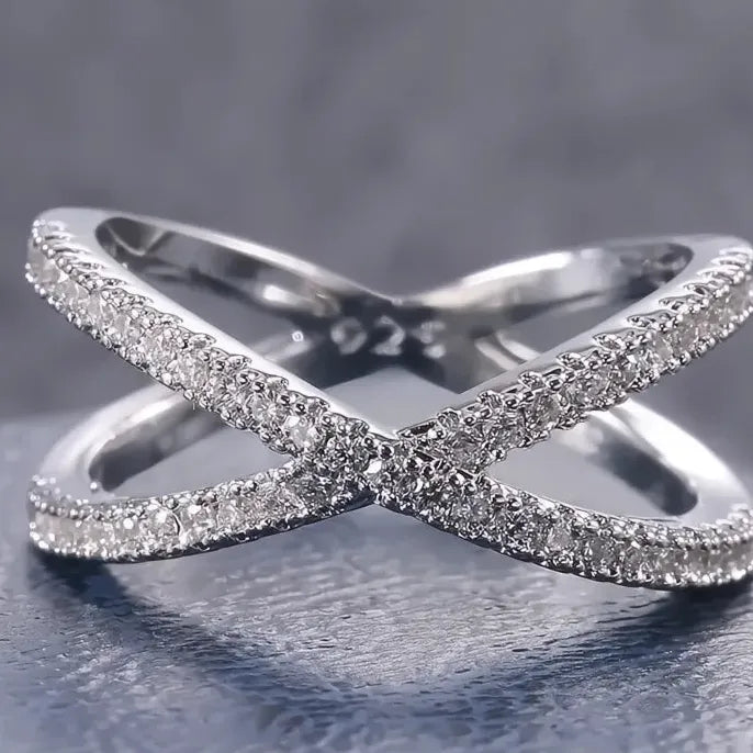 Trendy Copper Cubic Zirconia X Shape Geometric Ring for Women Men Party Jewelry