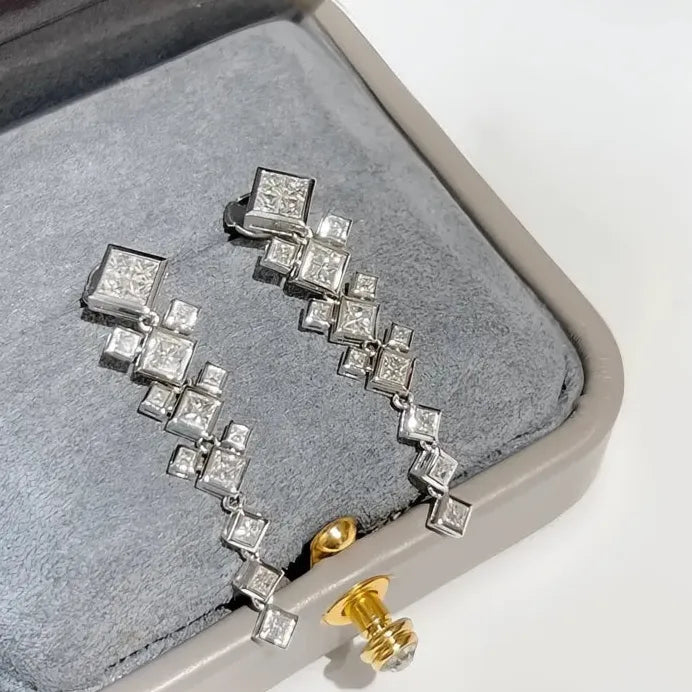 Elegant Geometric Long Drop Earrings with Cubic Zirconia for Women