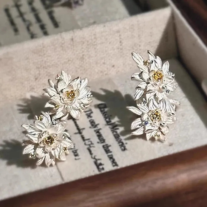 Vintage Copper Night-Blooming Flower Stud Earrings for Women Gift