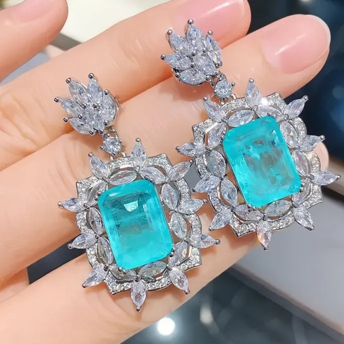 Green Geometric Copper Alloy CZ Dangle Earrings Cubic Zirconia Jewelry