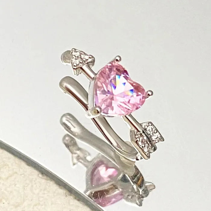 Adjustable Arrow-Through-Heart Zircon Clip Earrings for Women Zinc Alloy Jewelry