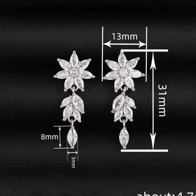Copper Geometric Flower Drop Earrings with Cubic Zirconia for Wedding Jewelry