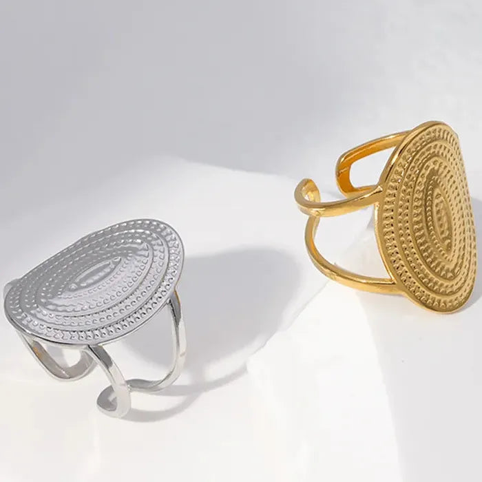 Adjustable Vintage Punk Elliptical Broad Surface Stainless Steel Cocktail Ring Women