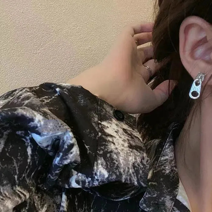Hip Hop Grunge Zipper Stud Earrings Women Men Punk Metal Jewelry Drop Geometric