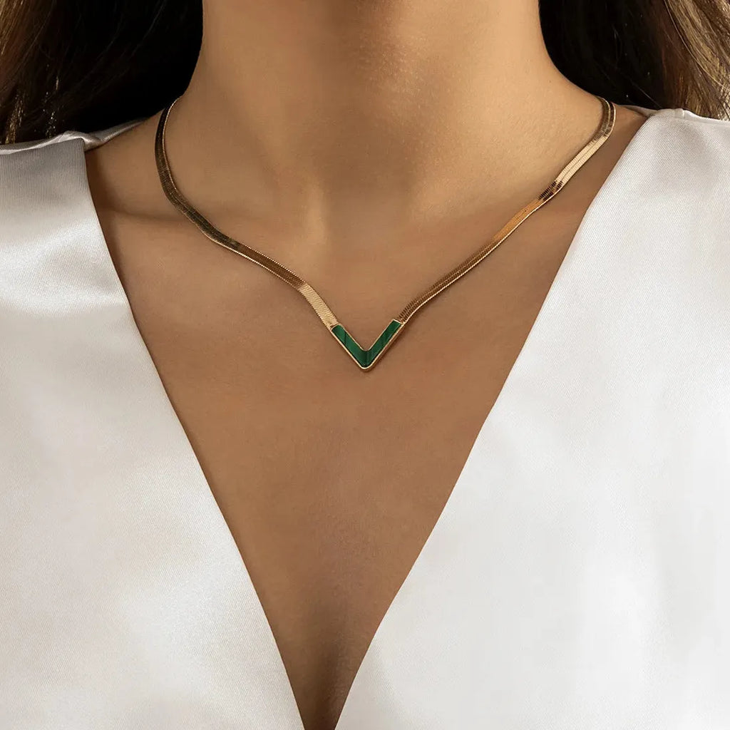 Gold Stainless Steel Snake Chain Necklace Women Korean V Blade Clavicle Jewelry