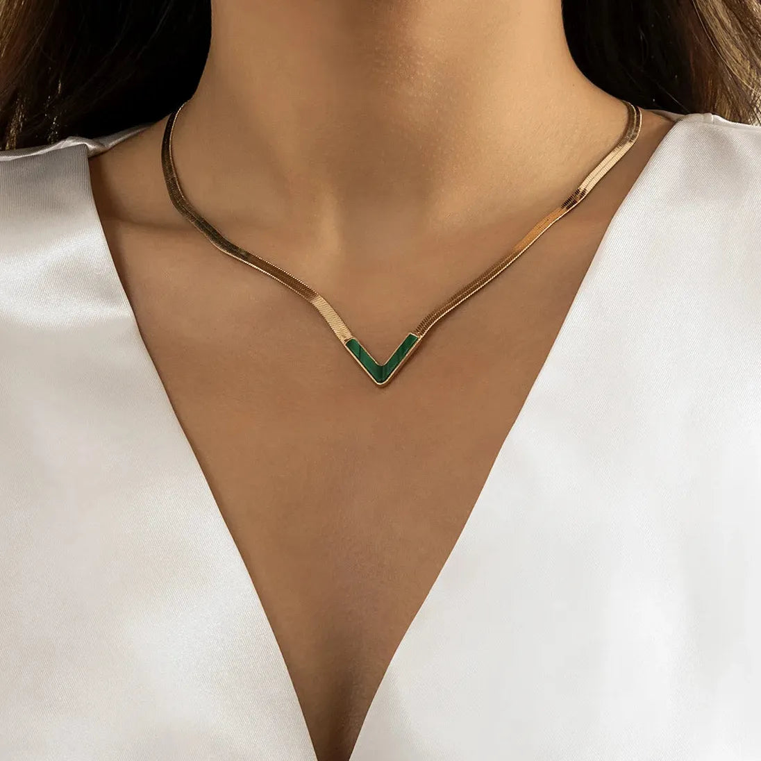 Gold Stainless Steel Snake Chain Necklace Women Korean V Blade Clavicle Jewelry