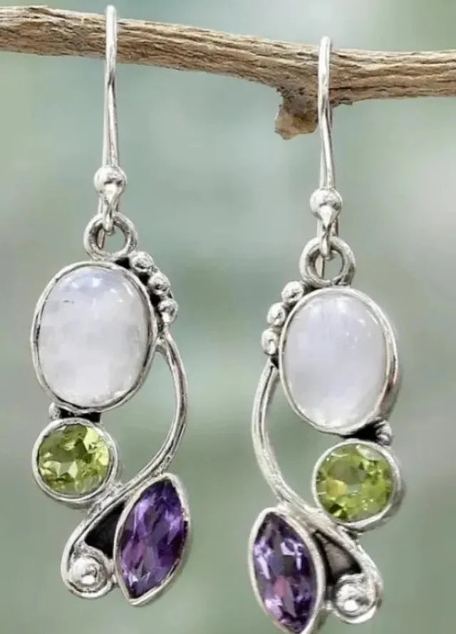 Boho Vintage Moonstone Drop Earrings Zinc Alloy Dangle for Women Gift