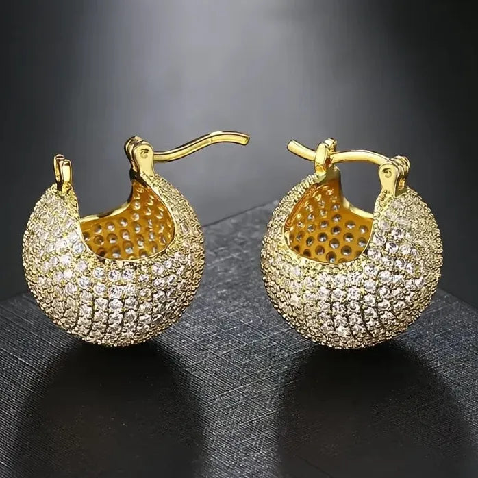 Luxury Geometric Hoop Earrings Fully Inlaid Zirconia Copper Alloy Jewelry