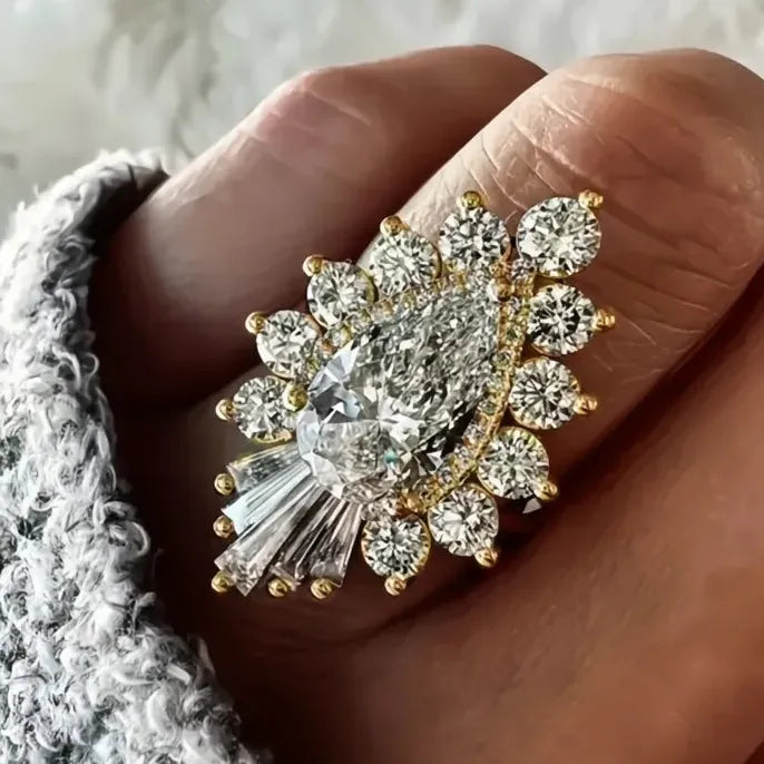 Geometric Women’s Wedding Engagement Ring Brass CZ Silver Gold Color