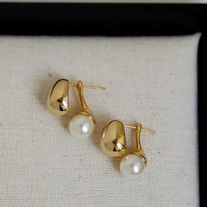 Bean Pearl Stud & Waterdrop Dangle Earrings for Women Zinc Alloy Gift 2026