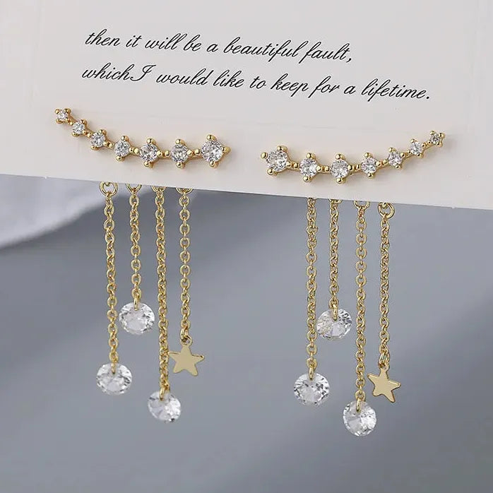 Elegant Light Luxury Long Tassel Copper Earrings Women Geometric Drop Design