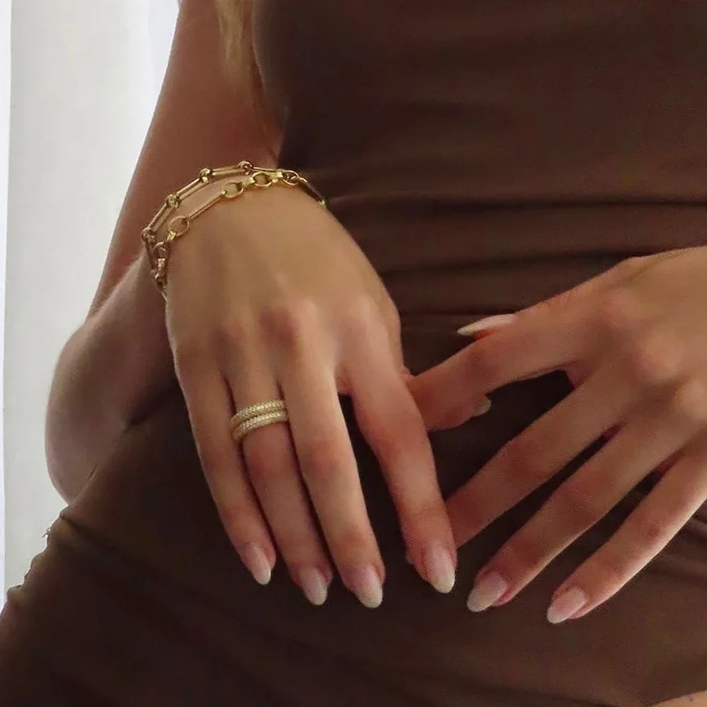 18K Gold Plated Zircon Circle Women’s Wedding Ring Stainless Steel Anti-Allergic