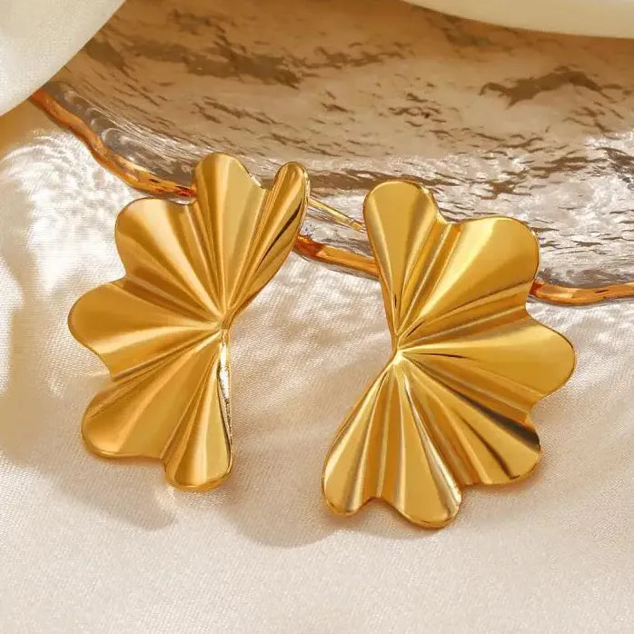 Stainless Steel Leaf Flower Stud Earrings for Women Hypoallergenic Waterproof Jewelry