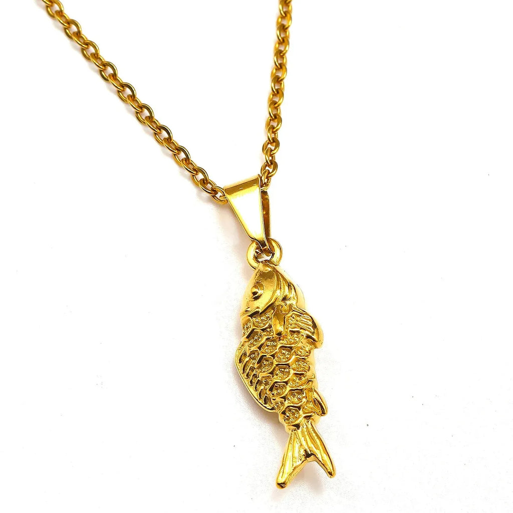 18K Gold Plated Stainless Steel Lava Texture Small Fish Choker Necklace Women Jewelry