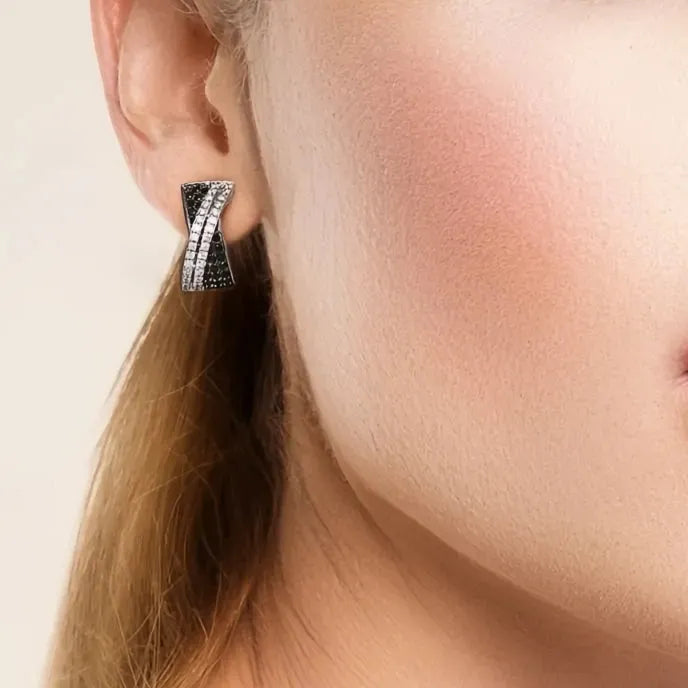 Black White Cross Hoop Earrings for Women Cubic Zirconia Fashion Jewelry Copper Alloy