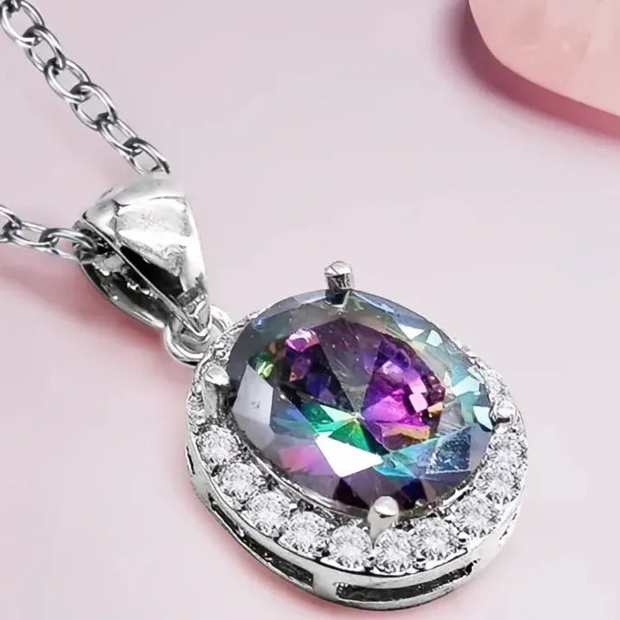 Multi-colored Oval Cubic Zirconia Pendant Necklace for Women Wedding Party
