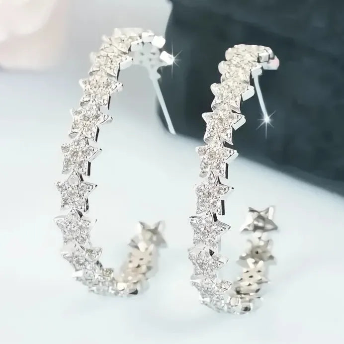 Silver Star Hoop Earrings for Women Girls Wedding Party Jewelry Sparkle