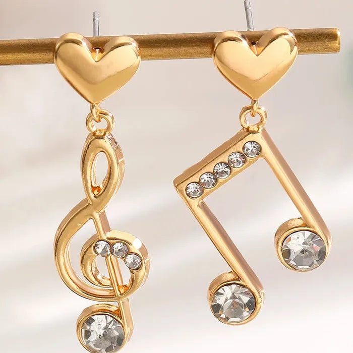 Zircon Musical Note Copper Drop Earrings Asymmetric Dangle Jewelry Gift