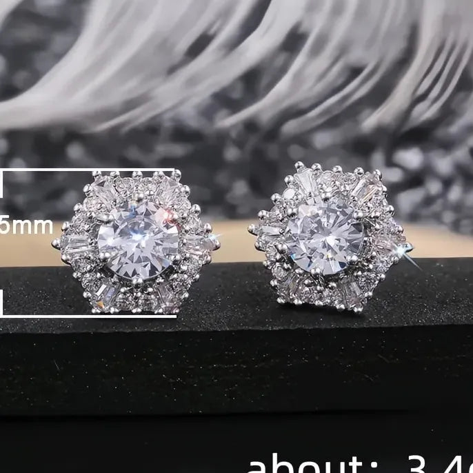 Hexagonal Cubic Zirconia Stud Earrings for Women Wedding Party Jewelry